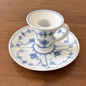 RARE Vtg Royal Copenhagen Blue Fluted #2307 Candle Holder w/ Handle & Base